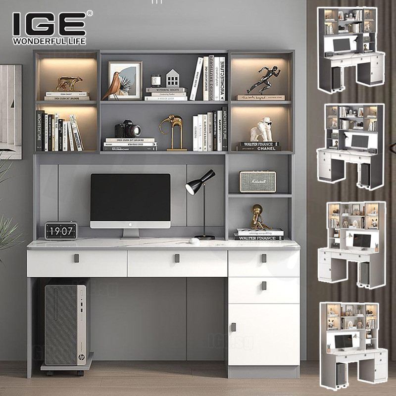 IGE Study Table Solid Wood Bookshelf Integrated Office Desk Home ...