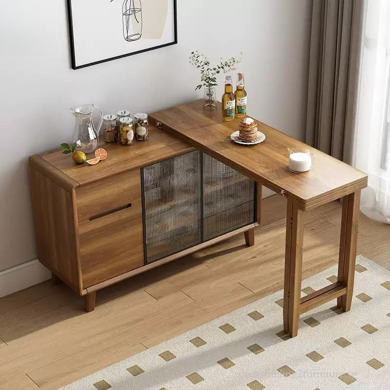 Dining Table Solid Wood Folding Dining Table Sideboard Integrated ...