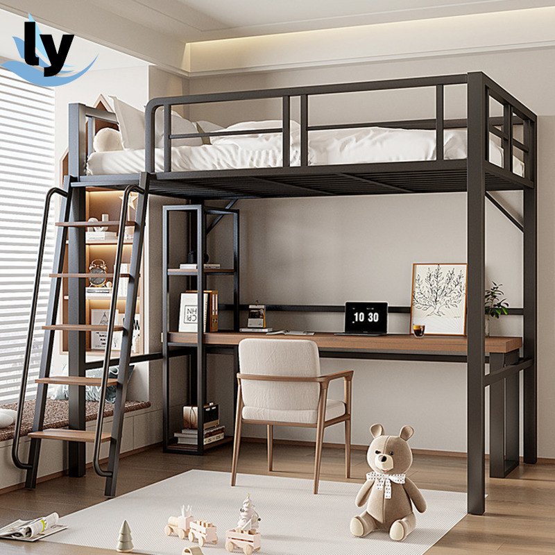 LY Loft Iron Elevated Bunk Bed Upper Space Saving Bunk Table ...