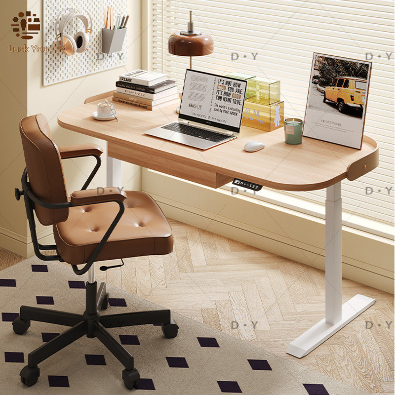 DY Solid Wood Electric Lift Computer Desk Adjustable Study Table ...