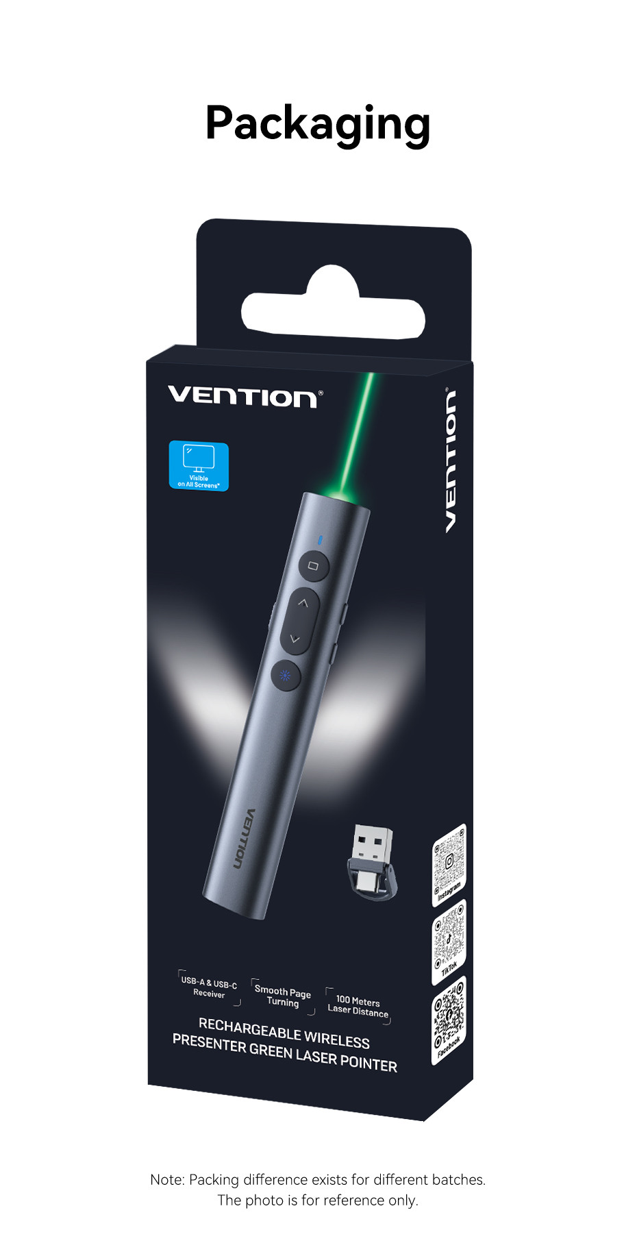 Vention Wireless Presentation Remote Clicker Red Light Laser Pointer ...