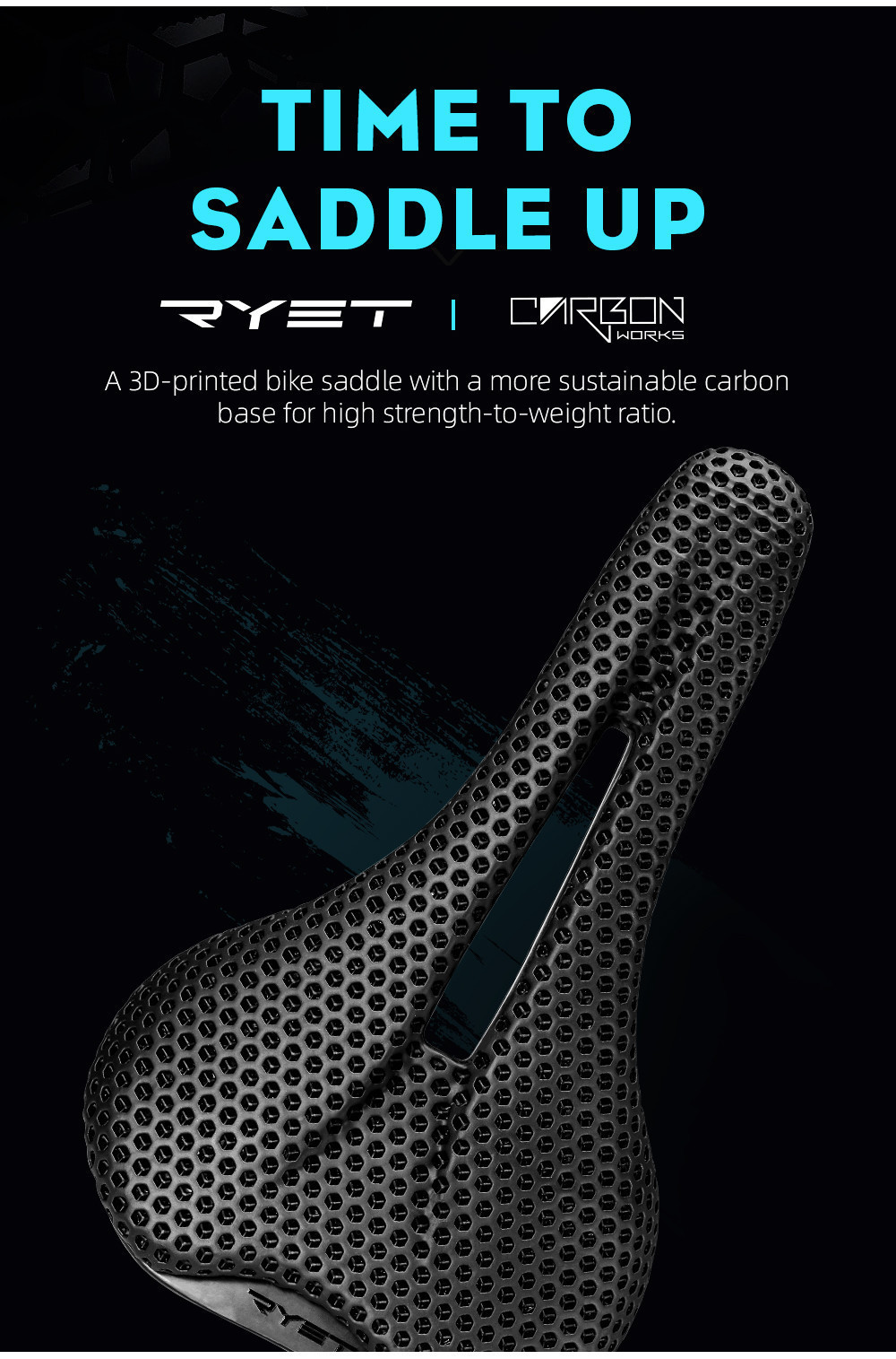 RYET Full Carbon 3D Printed Saddle Ultralight Bicycle Seating Cushion
