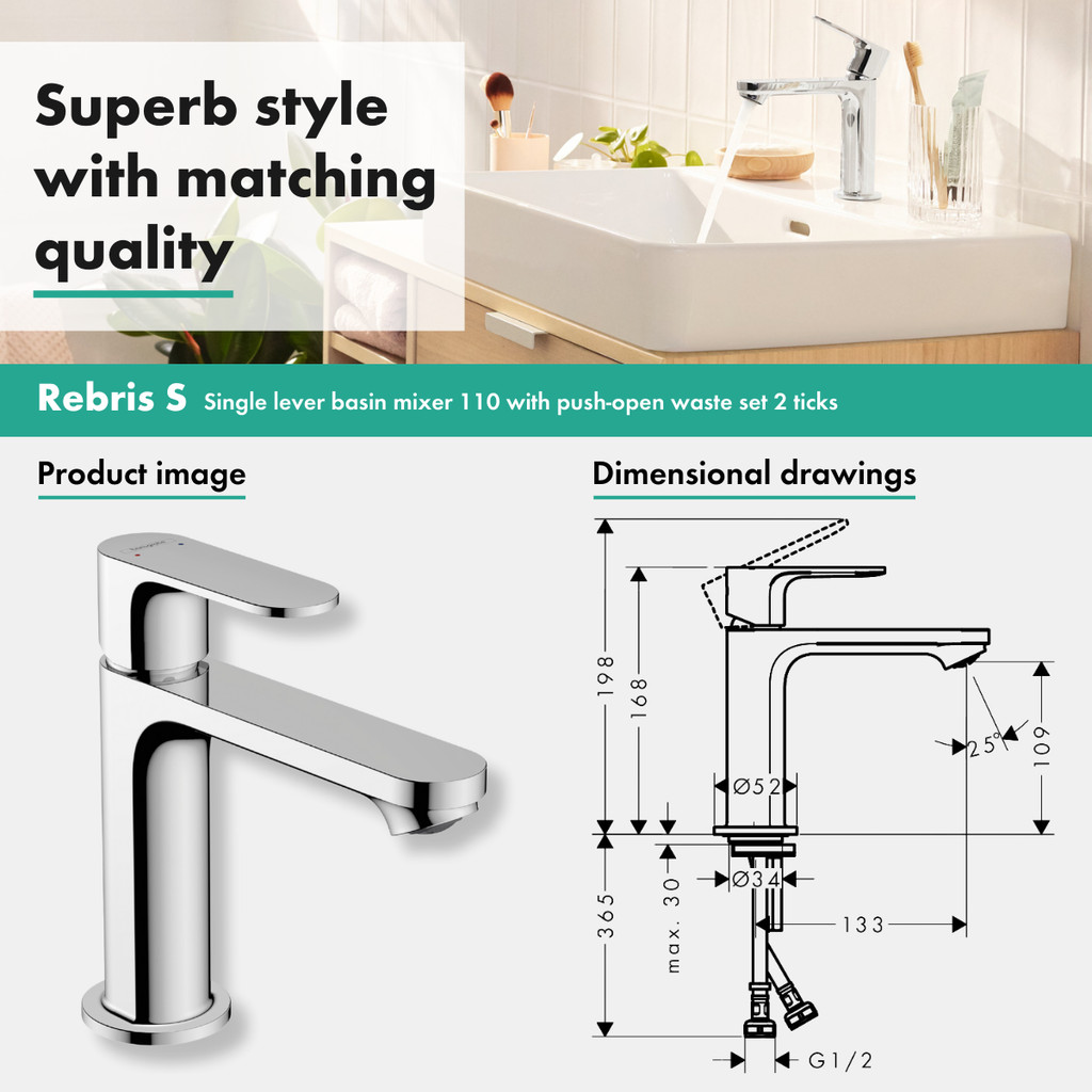 Rebris E Bidet Faucets: Brushed Nickel, Art. No. 72211821