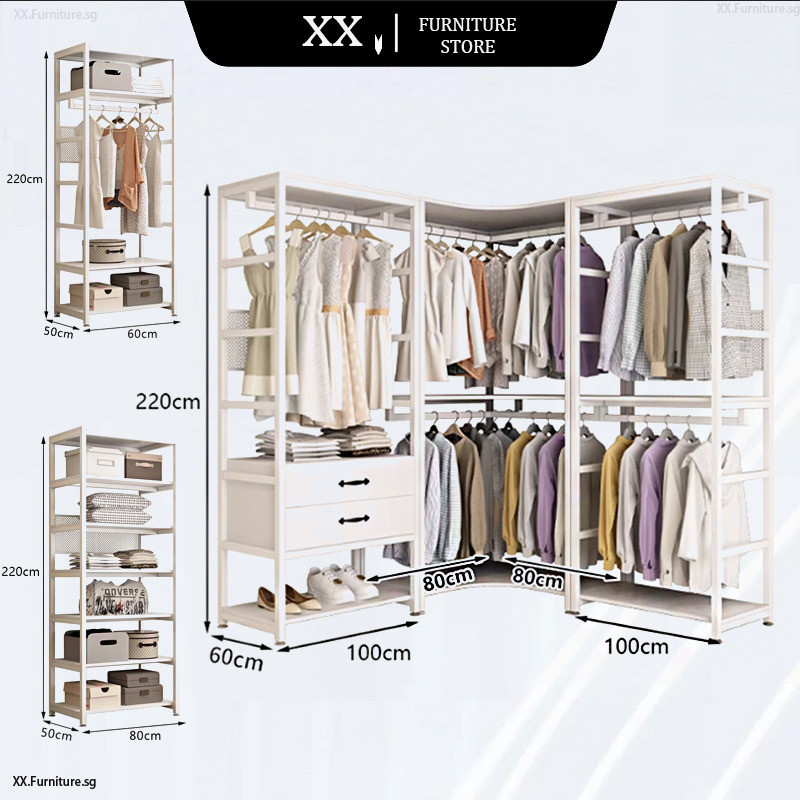 XX Clothes Rack Wardrobe Home Bedroom Open Walk-in Closet With Drawer ...