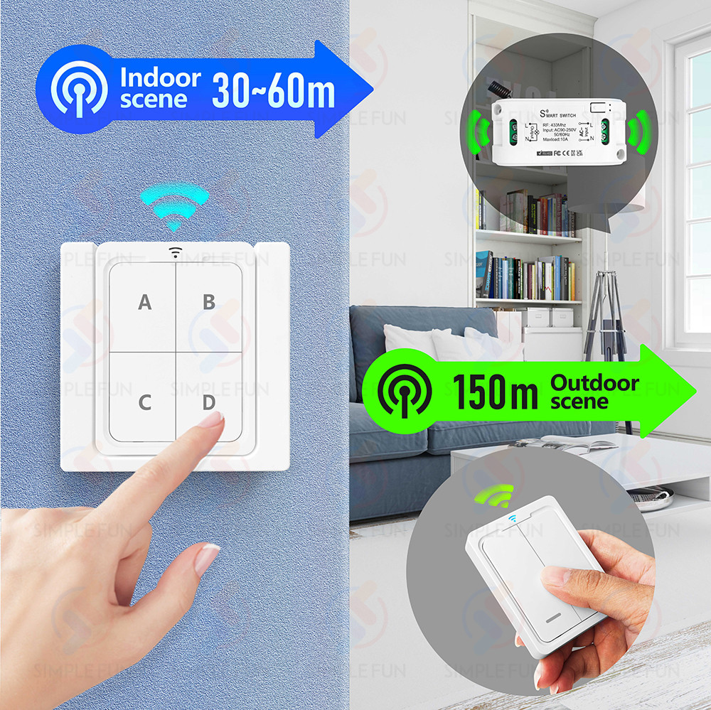 433MHz Wireless Remote Control Light Switch 220V,Wireless Push Button ...