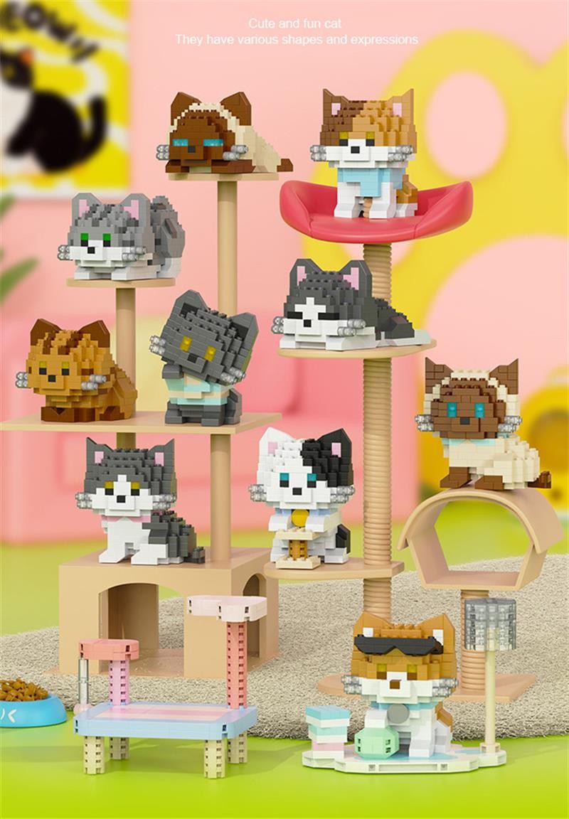 6set In1 Mini Blcoks Cute DOG and Cat DIY Building Bricks Micro ...