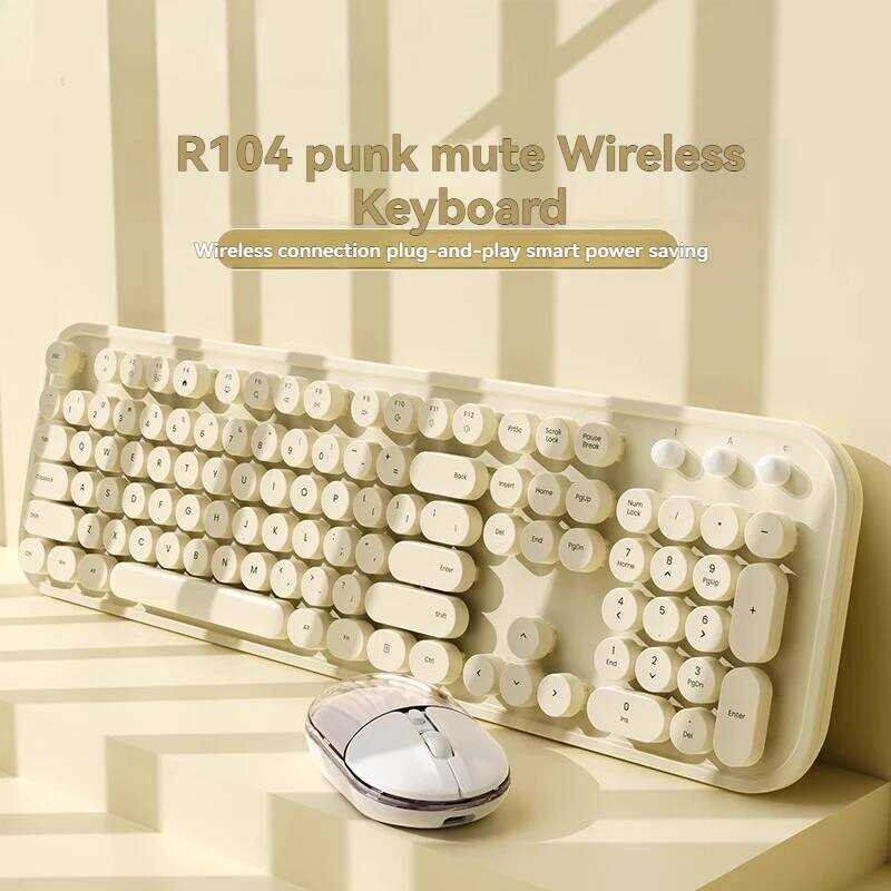 R104 Wireless Punk Mechanical Keyboard Retro Round Keycap Cute Custom ...