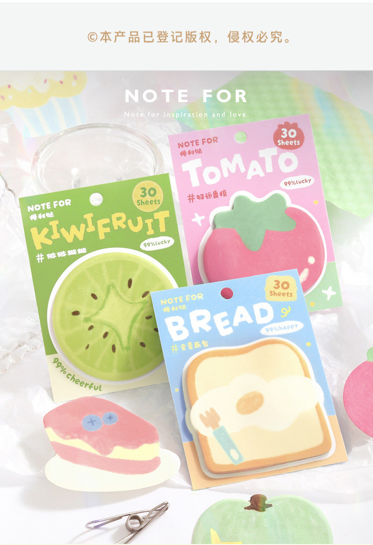 30 pcs Fruit Shaped Sticky Notes Fruit Sticky Cute Summer Self Note ...