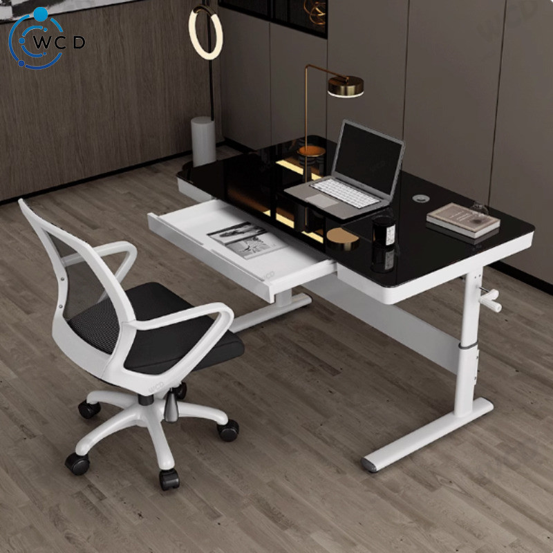 Standing Handle Desk Glass Moveable Height Adjustable Study Table With ...