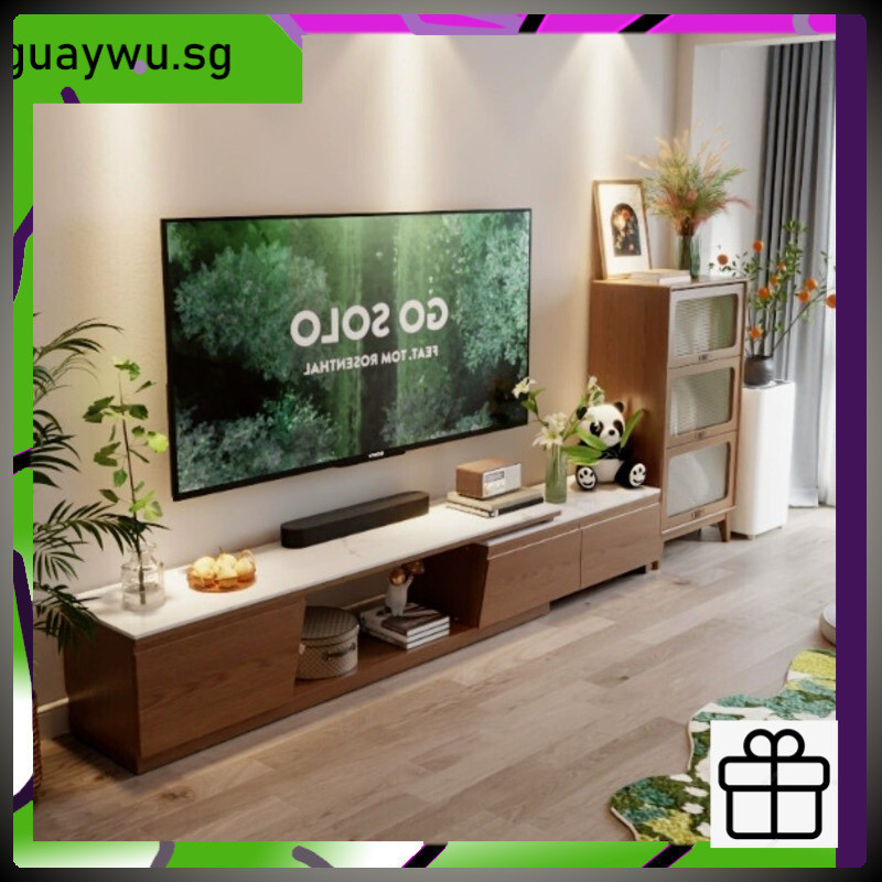 Wood TV Console TV Cabinet Simple Retractable Rock Panel Storage ...