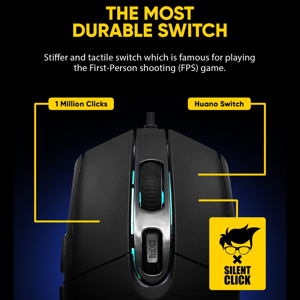 Armaggeddon Raven 3 Stealth 8000 CPI Wired Silent RGB Gaming Mouse ...
