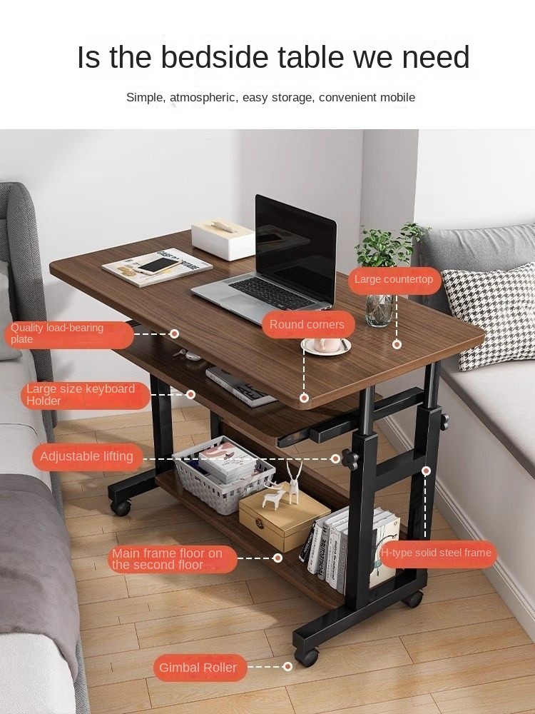 Movable Bedside Laptop Table Computer Table With Wheels Study Desk Bed ...