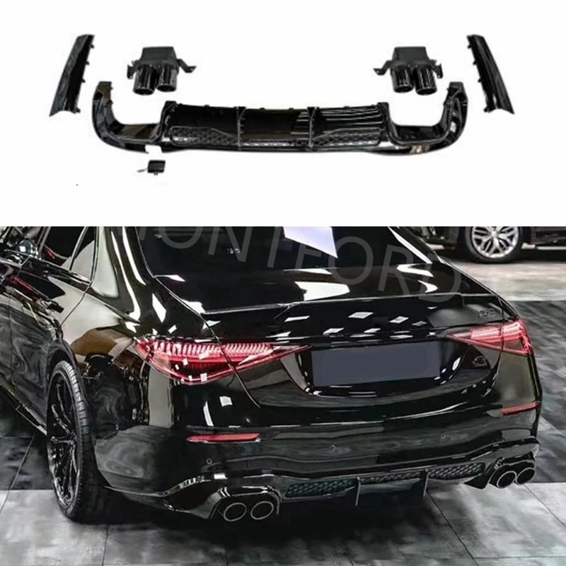 ABS bright black kit Bumper Front Lip Splitter+ Rear Diffuser+Spoiler ...