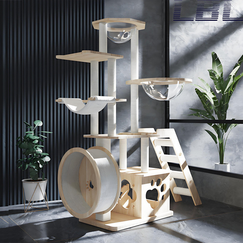 Cat Climbing Frame Treadmill Cat Condo Cat Tree House Solid Wood Cat ...