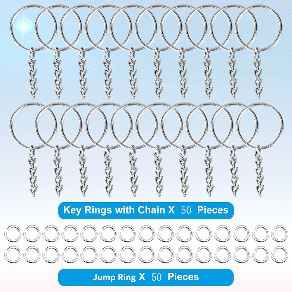 100pcs Split Key Ring Kit with Chains & Jump Rings - 1 Inch Silver ...