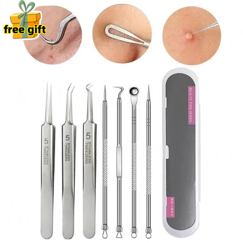 7-IN-1 Acne and Blackhead Extraction Kit Stainless Steel Acne Clip Cell ...