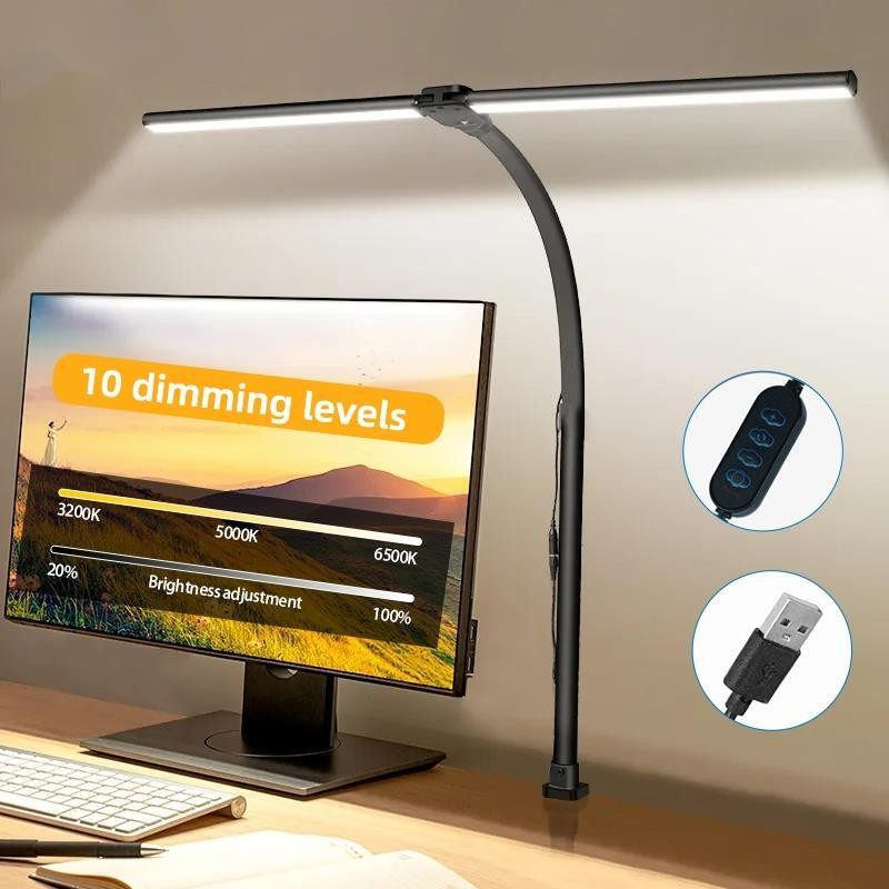 10 Brighess Desk Lamp Double Head Adjustable Led Table Lights Study ...