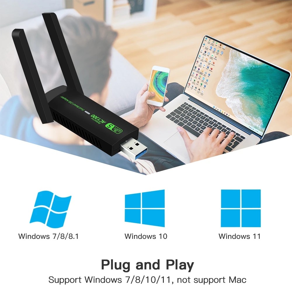 Dual Band USB WiFi Adapter 1300Mbps Driver Free For 2.4G+5GHz USB3.0 ...