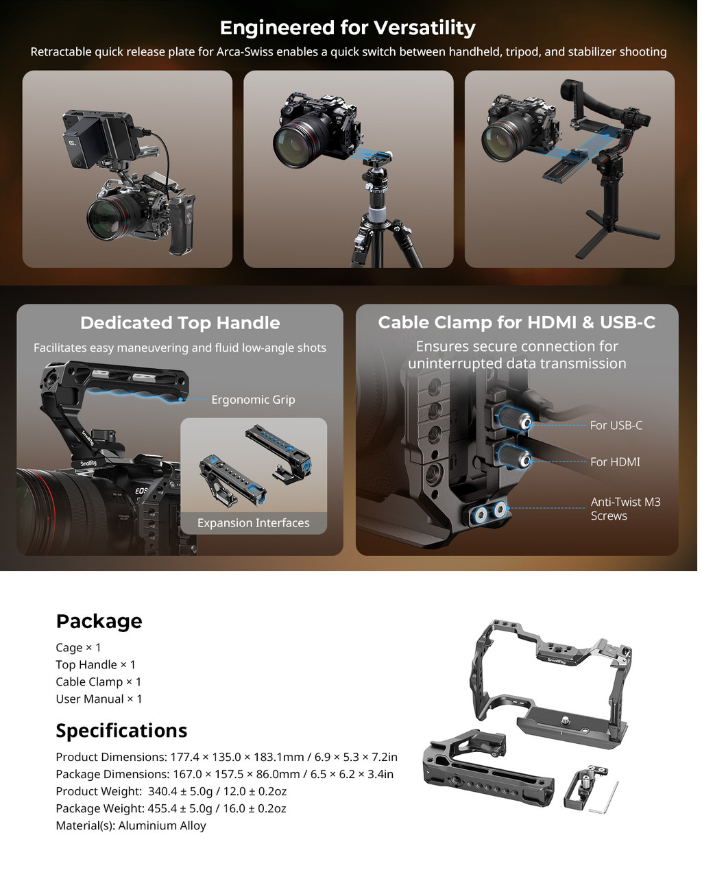 SmallRig R6 II Hawklock Camera Cage Kit with Top Handle and Cable Clamp ...
