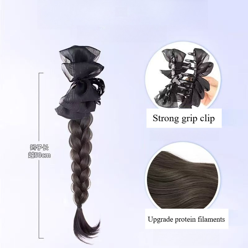 45cm ponytail braid Hair extensions wig Shark with ponytail Hand woven ...
