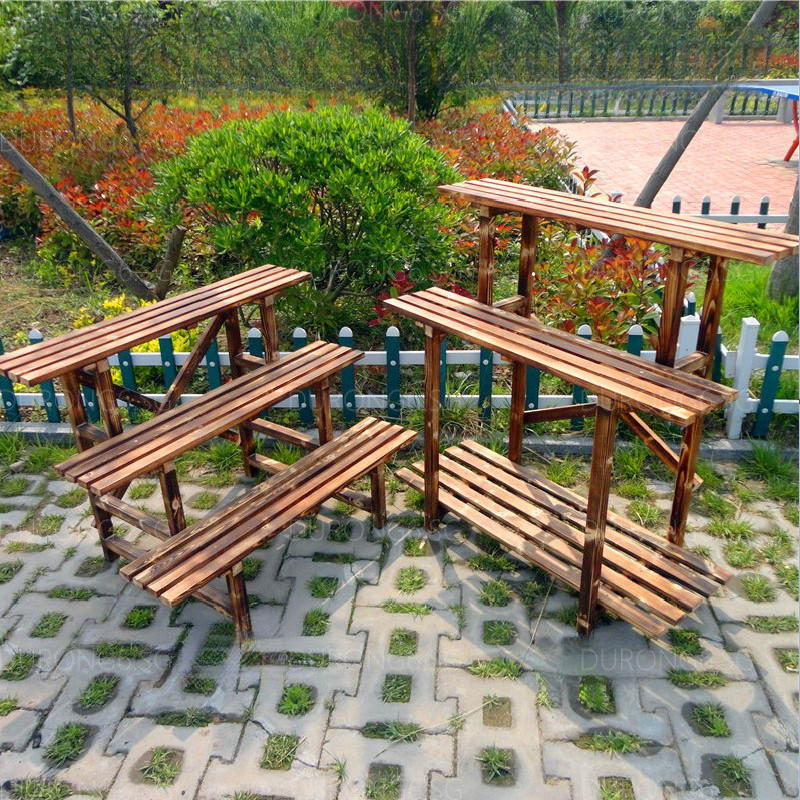 Plant Rack Carbonized Solid Wood Flower Rack Anti Corrosion Wood Flower ...