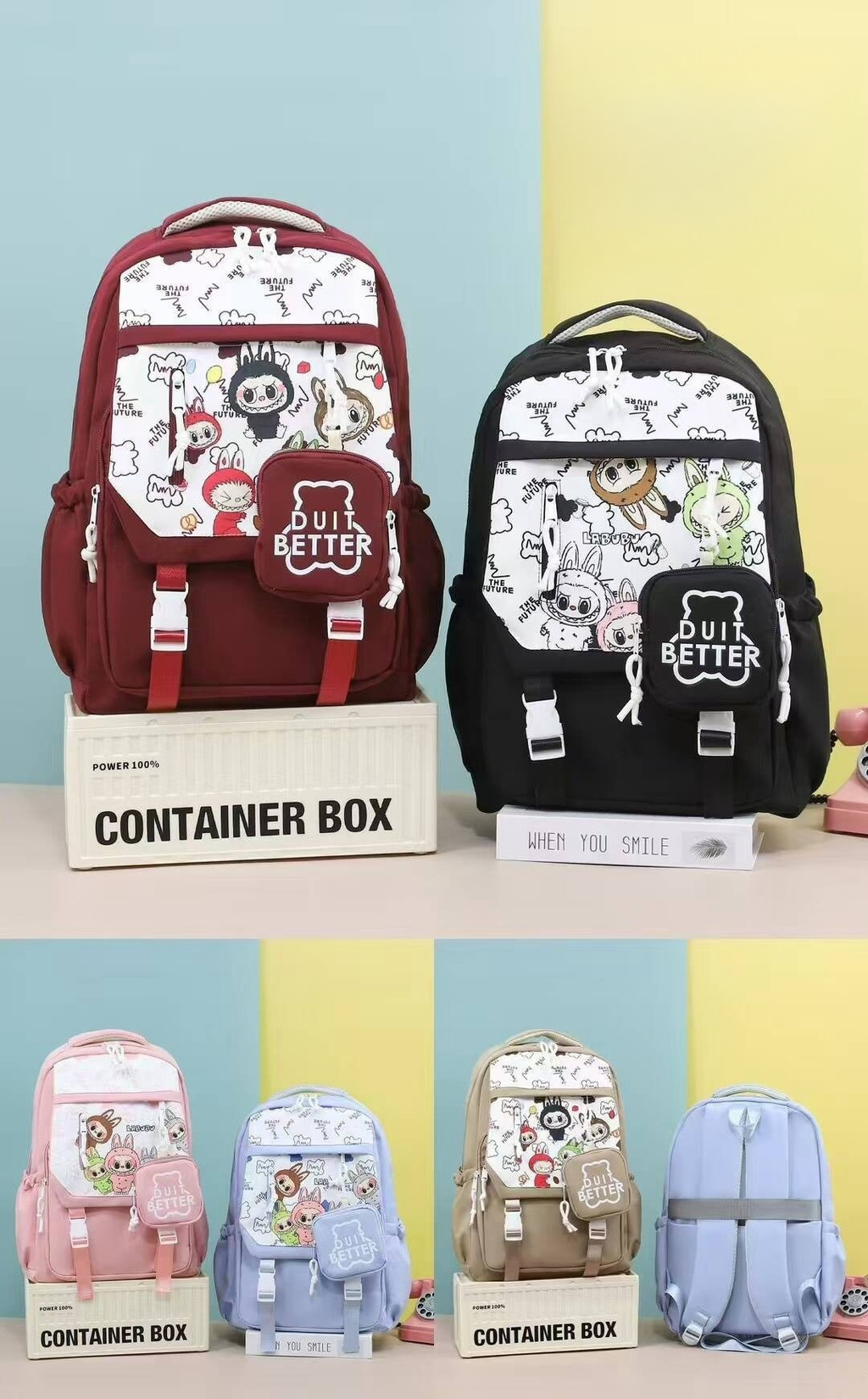 Labubu backpack woman lightweight cute cartoon large capacity school ...