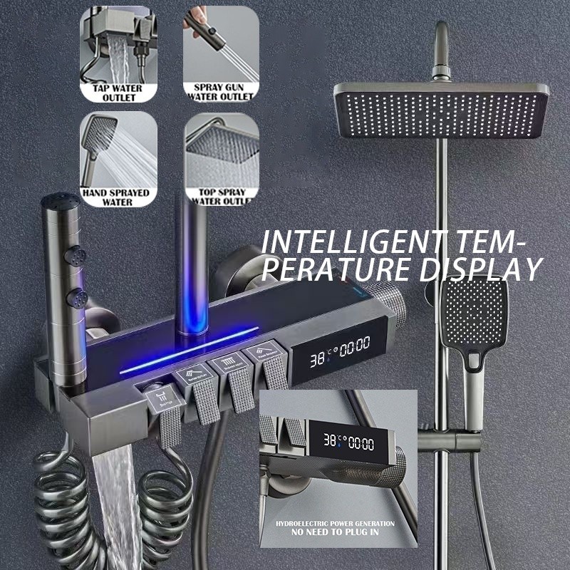 Shower Set All Copper LED Shower Panel Digital Display Shower Household ...