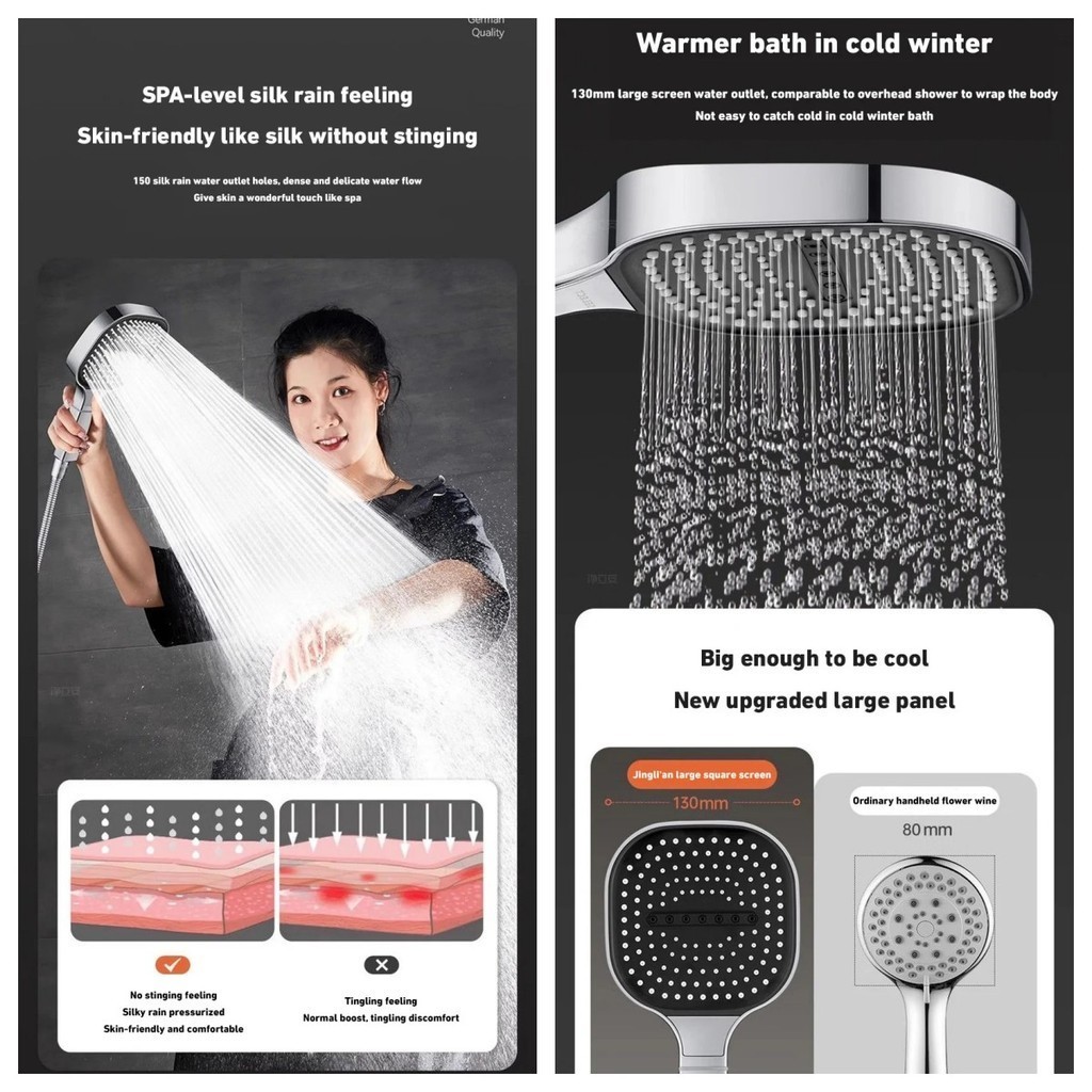 （🔥SG stock🔥）130mm large panel shower head 3 modes high-pressure water ...