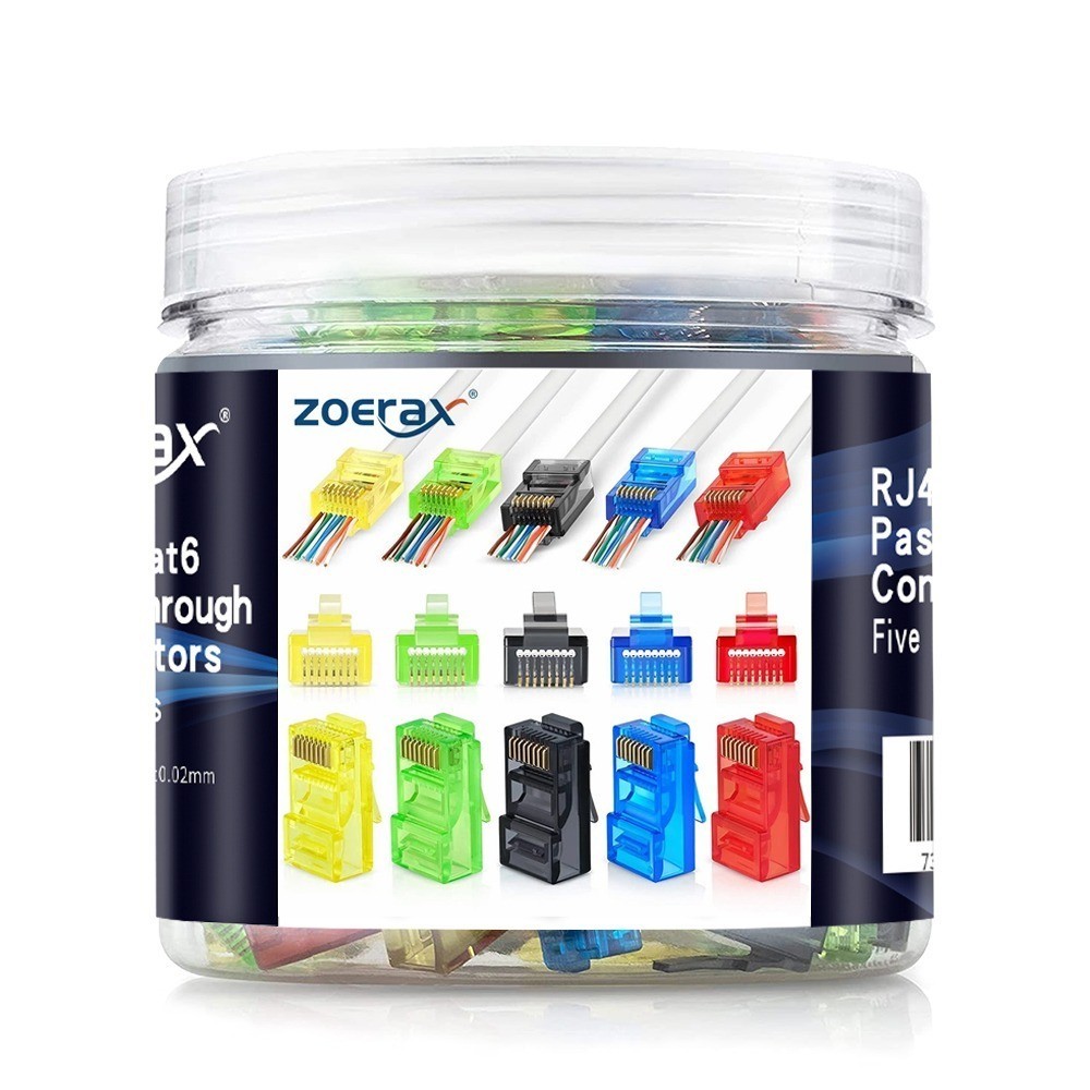ZoeRax 200-Piece 5-Color RJ45 Cat6 Cat5e UTP Punch-Down Modular Plugs ...