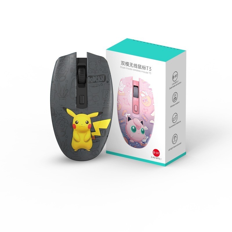 Pokémon T3 Wireless Mouse Pikachu Cute Silent Rechargeable Mice 2.4G ...