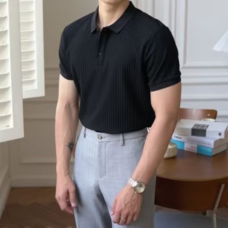 Light Mature Style polo Shirt Men Summer High-End Striped ...