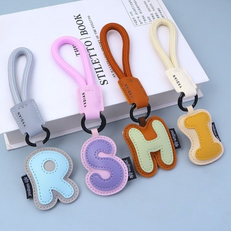 Cartoon Pu Leather Alphabet Initial Keychains With Short Braided Rope ...