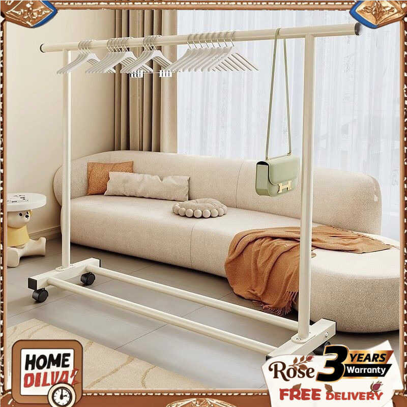 Extra Thick Coat Rack Floor Standing Mobile Cream Style Clothes Hanger ...
