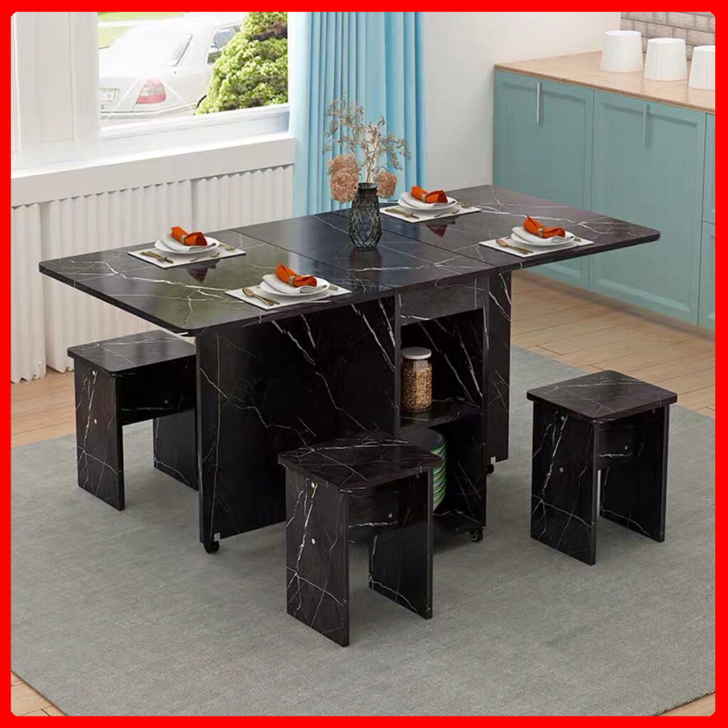 Wooden Folding Table Rectangle Movable Dining Table Living Room ...
