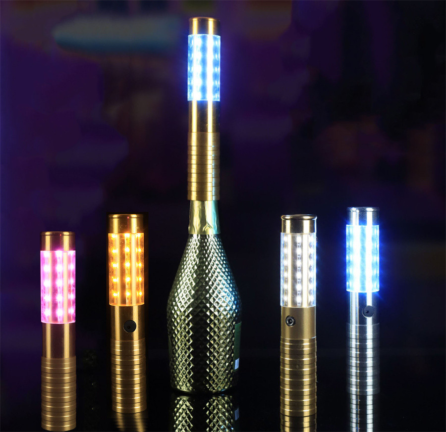 Gold Silver Bar Party Rechargeable Champagne LED Bottle Sparklers Light ...