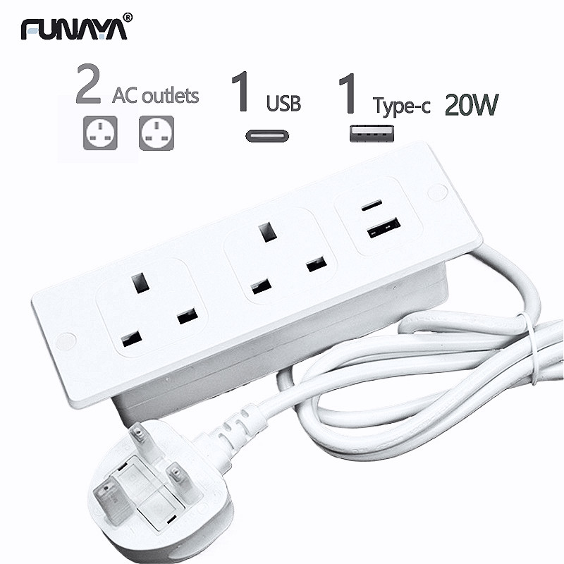 FUNAYA UK/SG/MY 2-Outlet Built-in Table Recessed Socket with USB-C Type ...