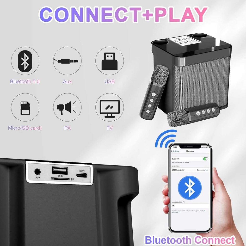 Bluetooth Speaker with mic Wireless Bluetooth Dual Microphone Karaoke ...