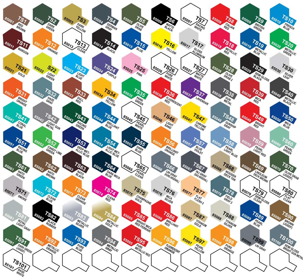Tamiya TS Color Spray Paint TS-1 to TS-102 –Lacquer Spray for Plastic ...