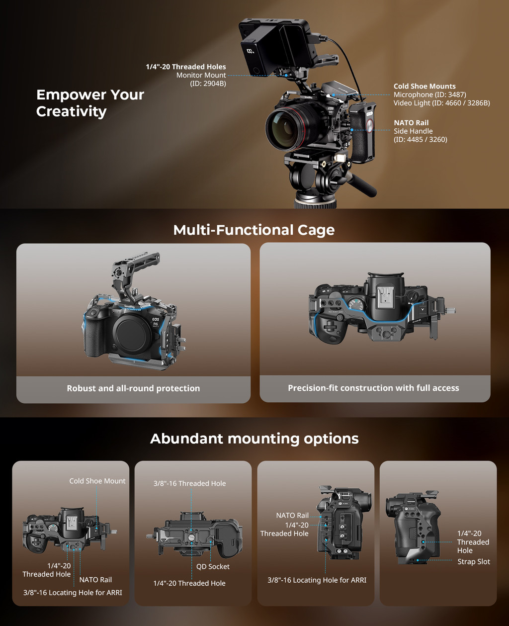 SmallRig R6 II Hawklock Camera Cage Kit with Top Handle and Cable Clamp ...