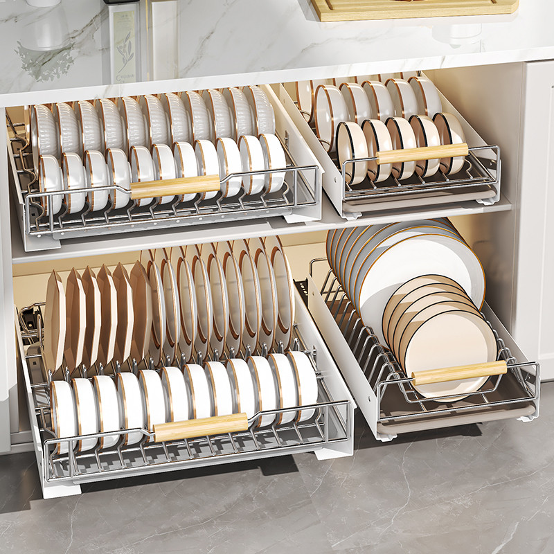 SG Stock Pull-Out Kitchen Dish Rack Built-In Drain Tray - Space-Saving ...