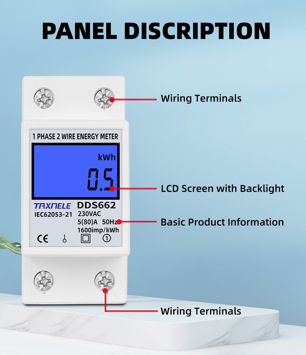 DDS662 DDS668 Din Rail LCD Backlight Single Phase Energy Meter kWh ...