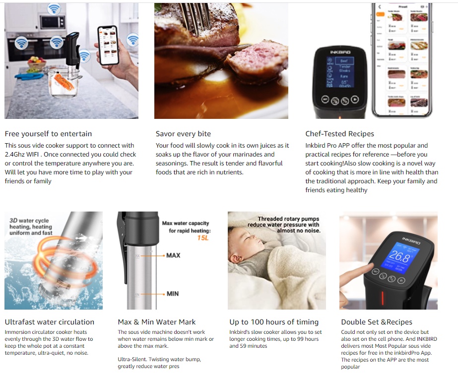 INKBIRD WIFI Sous Vide Slow Cooker Precision Timer Free App Smart WiFi ...