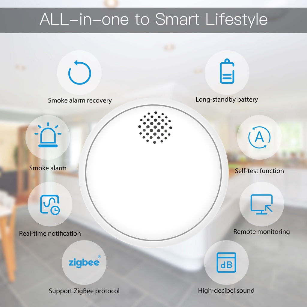 MOES ZigBee Smart Wireless Smoke Detector Fire 85dB Sound Alarm Siren ...