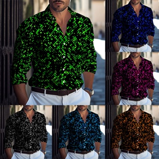 Button Up Shirt Men Baroque Fashion Casual Party Long Sleeve Tee Classic  Dress T