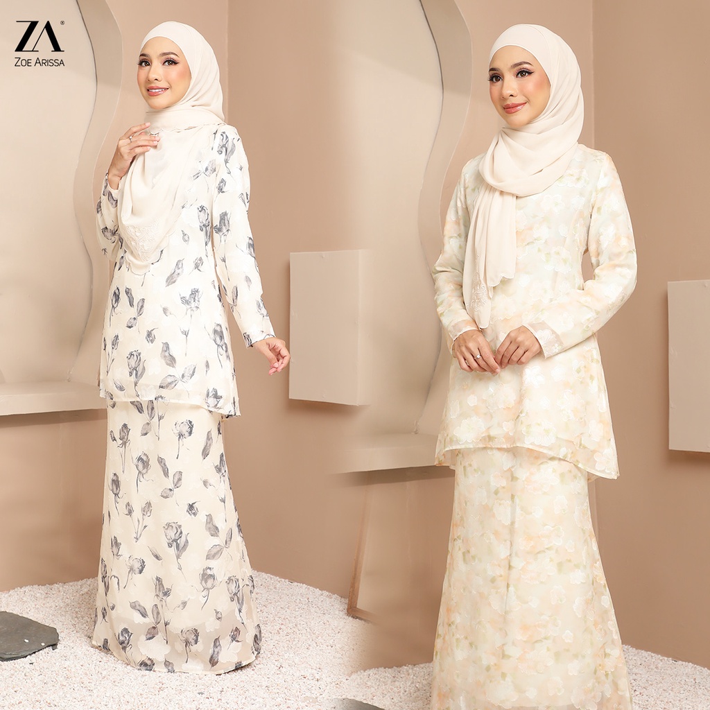 ZOE ARISSA BAJU KURUNG MODEN 2024 Rosalind Chiffon Lace Plain baju raya