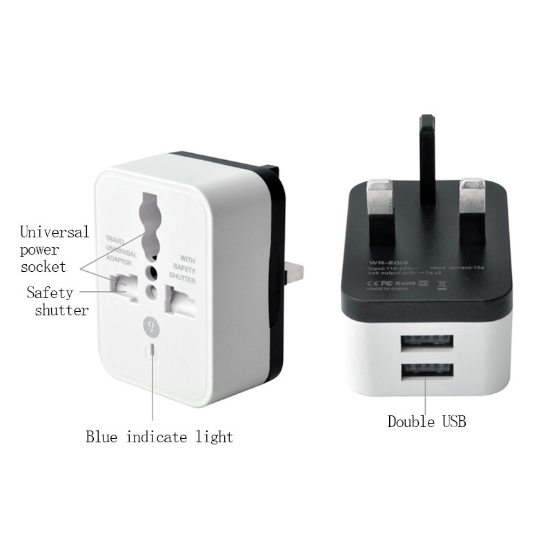 UK Plug Adapter with Dual USB 5V 2A/1A Multifunction 10A Universal To ...