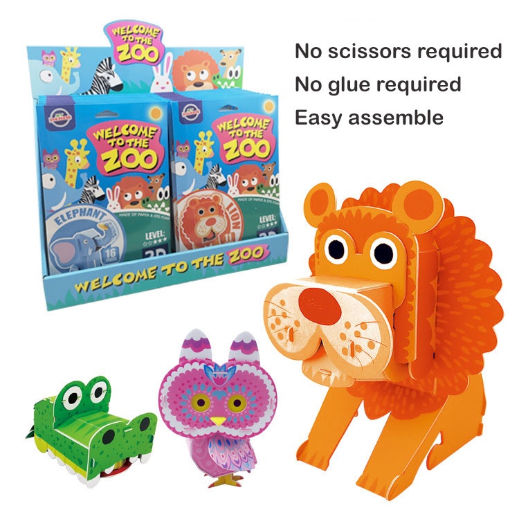 3D Animal paper puzzles for kids. DIY paper folding game. Educational ...