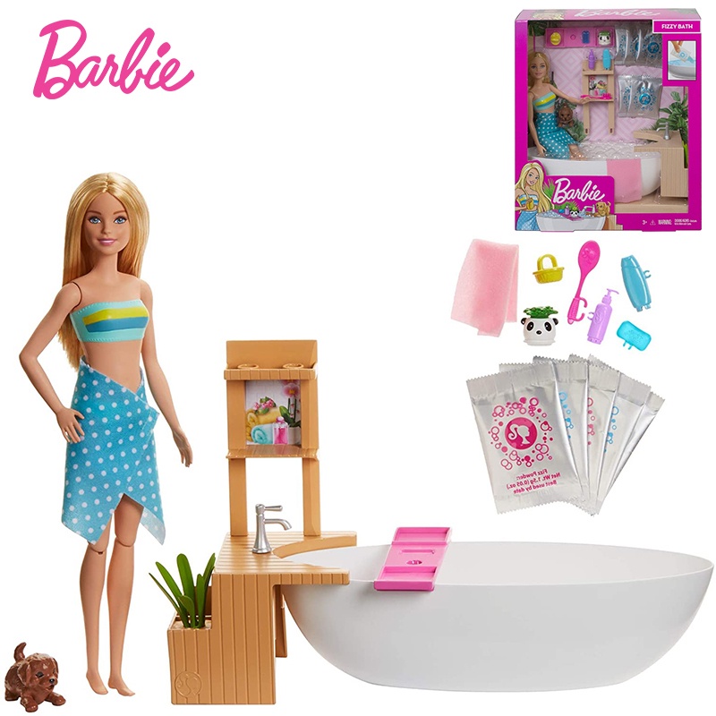 Barbie Fizzy Bath Doll Playset Blonde with Tub Fizzy Powder Puppy