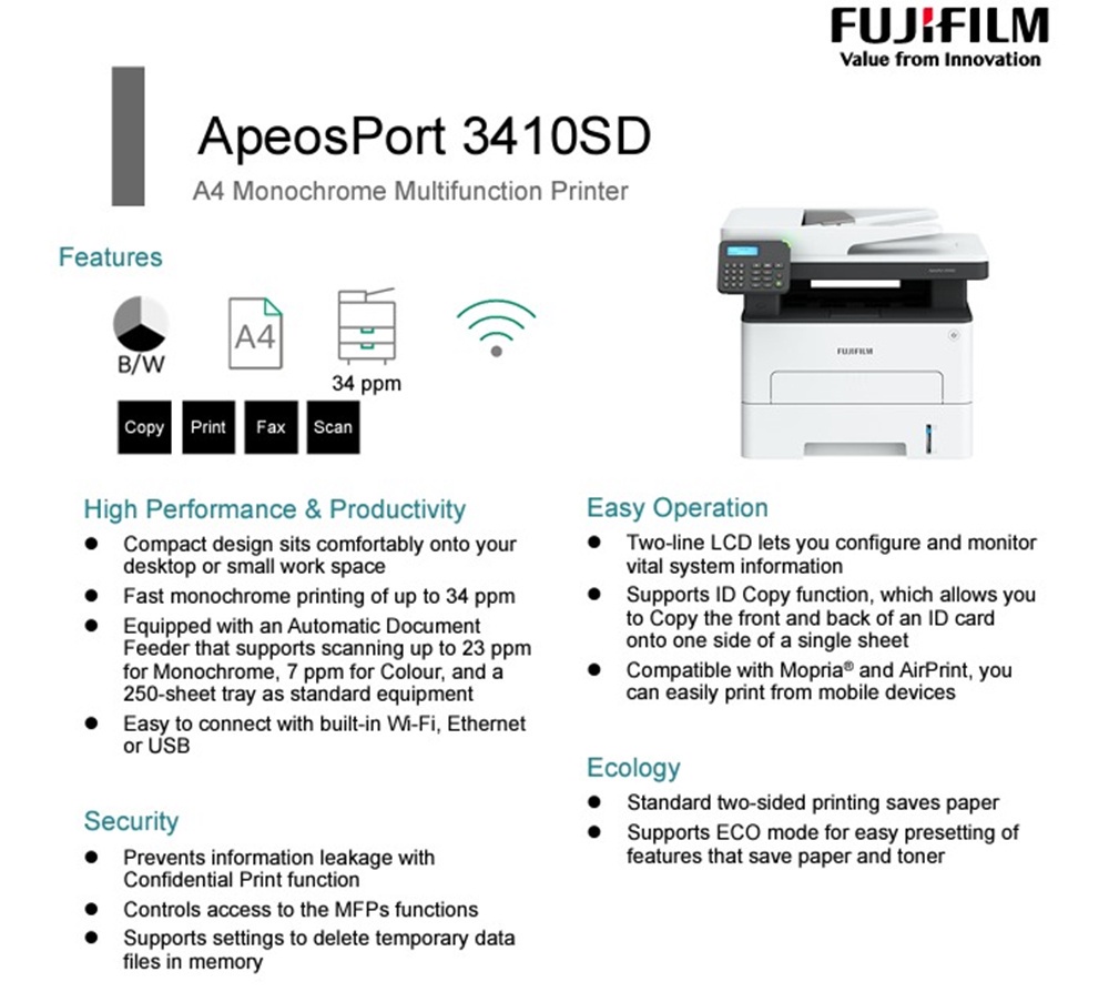 [Singapore Warranty] Fujifilm formerly Fuji Xerox ApeosPort 3410SD A4 ...