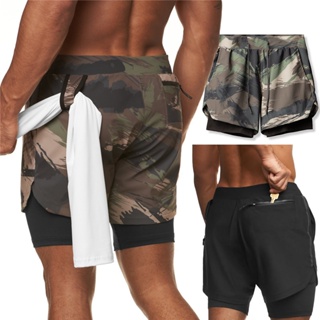 Camo Running Shorts Men 2 In 1 Double-deck GYM Sport Shorts Fitness Jogging